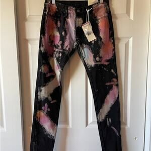 MNML M191 Denim Paint Splatter Button Fly Black Jeans Zipper Ankle NWT